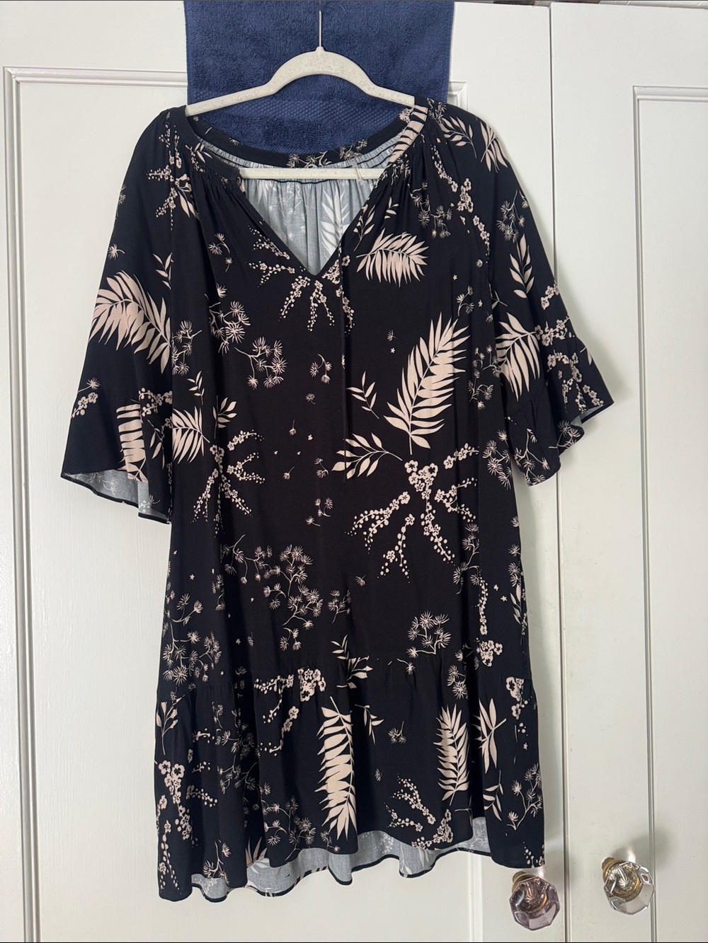 Margaret O'Leary Black Midi Dress with Soft Pink Botanical Print
